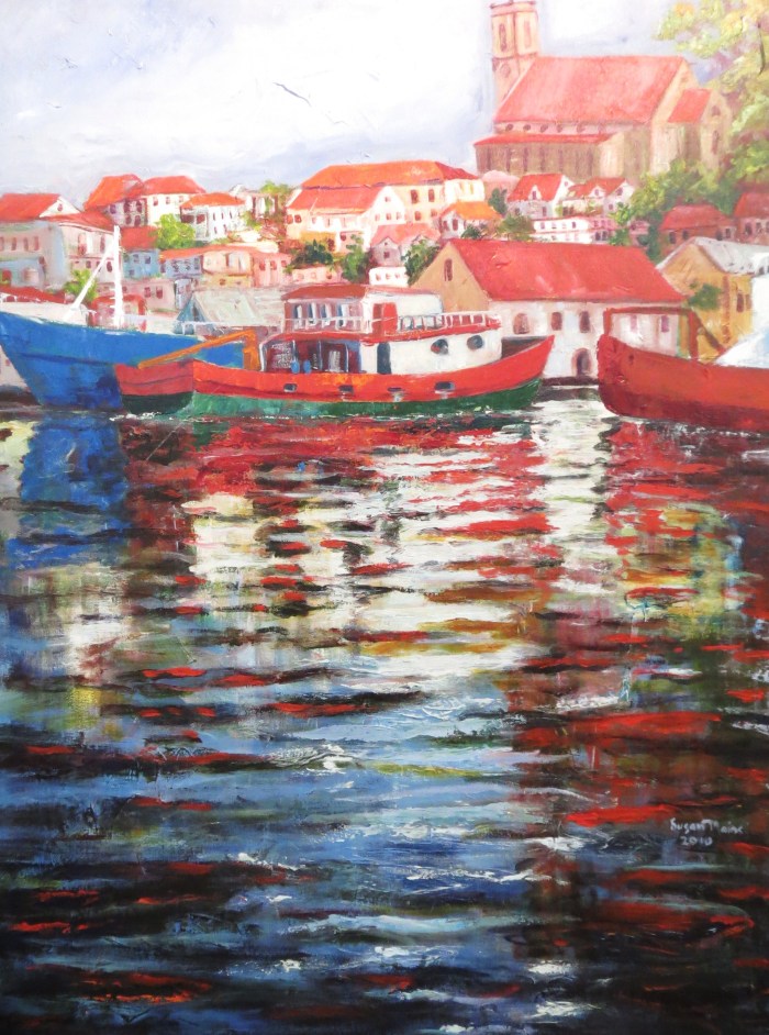 Carenage Early Sunday Morning, Acrylic 48" x 36"