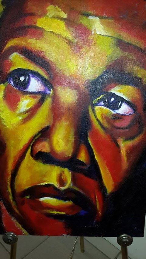 Asher Mains paints Nelson Mandela